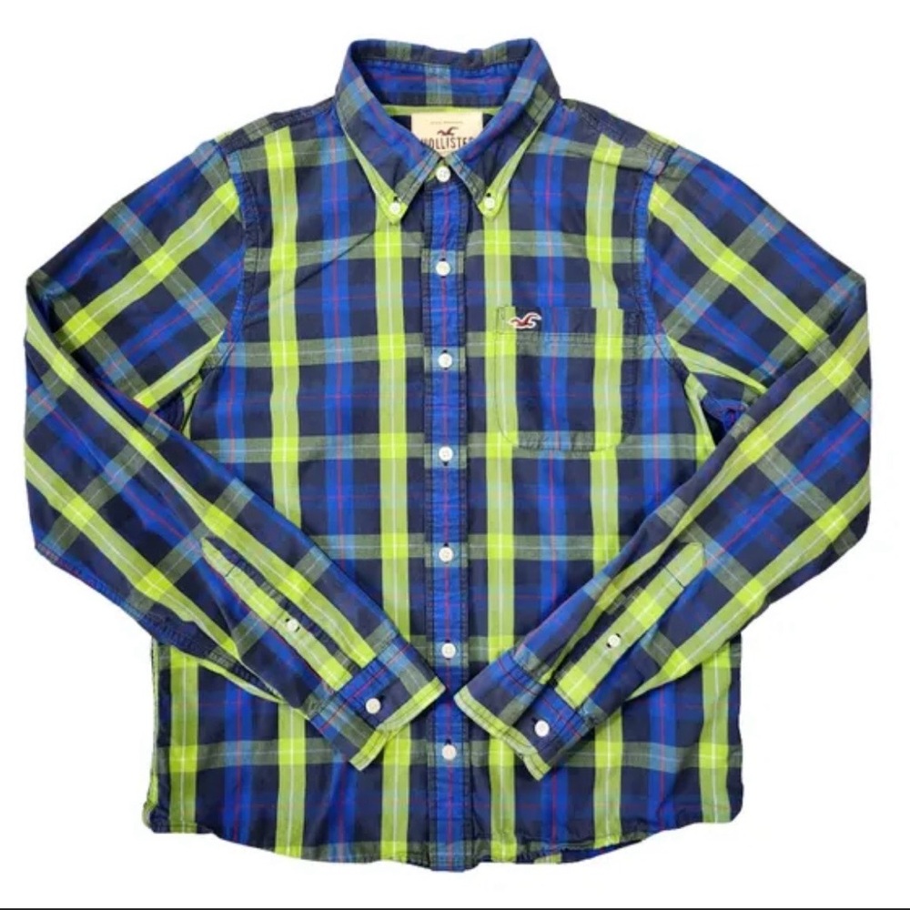 Hollister Y2K Blue and Green Checkered Shirt